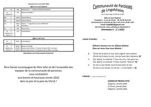 Epiphanie 2 Janvier 2022 (Samedi)