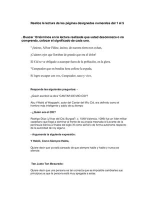 Realice La Lectura De Las Páginas Designadas Numerales Del 1 Al 5