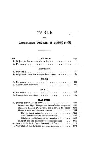 Revue Ecclésiastique de Metz 1909-Tables