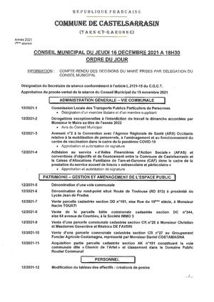 Conseil Municipal Du 16 Décembre 2021 Délibérations Exécutoires