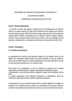 Réglement Epiphanie 2022 Casino Hyères