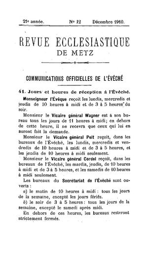 Revue Ecclésiastique de Metz 1910-12