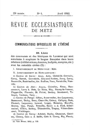 Revue Ecclésiastique de Metz 1912-04