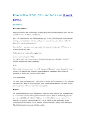 Introduction Of Po E, Po E+ And Po E++ On Huawei Switch
