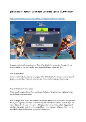 [Cheat Codes] Tales Of Wind Hack Unlimited Spirals Mod Boosters