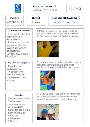 fiche d'activité Chenille En Folie