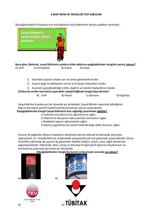 6. Sınıf Sosyal Bilgiler Test