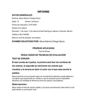 Informe Psicologico Test De Stroop