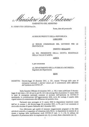 D L 24 Dicembre 2021 N 221 Circolare