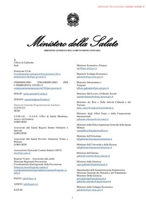 Circolare Ministero Della Salute 30 12 2021