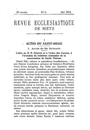 Revue Ecclésiastique de Metz 1914-05