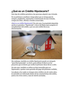 Qué Es Un Crédito Hipotecario