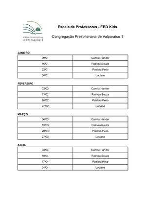 Ebd Kids (ESCALA PRIMEIRO SEMESTRE)