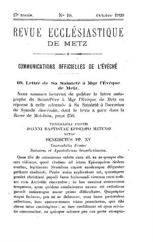 Revue Ecclésiastique de Metz 1920-10