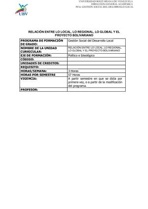 UBV Relaciones Entre Lo Local. Programa Semestre 1