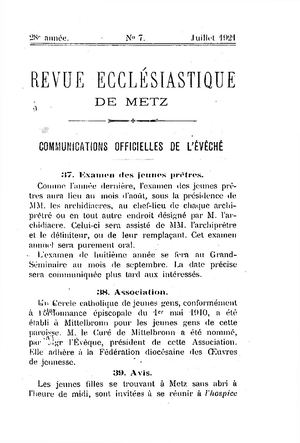 Revue Ecclésiastique de Metz 1921-07