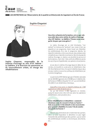 Observatoire CAUE IDF - Entretien Sophie Chapotot