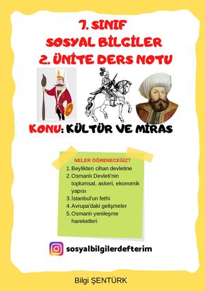 7 Sinif Sosyal Bi̇lgi̇ler 2. Ünite Ders Notu