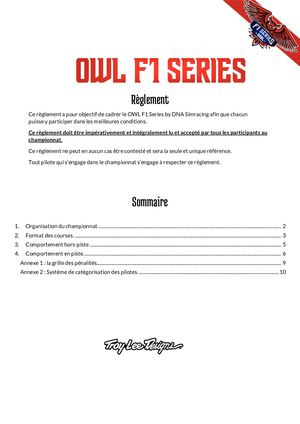 Owl F1 Series Reglement Saison 2