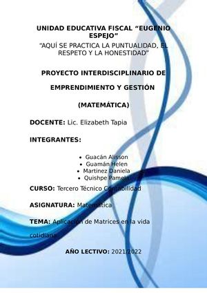 Proyecto Interdisciplinario Matemática
