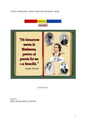Proiect MIHAI EMINESCU  Liceul Tehnologic „Moga Voievod” Hălmagiu, Arad