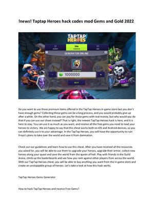 !News! Taptap Heroes Hack Codes Mod Gems And Gold 2022