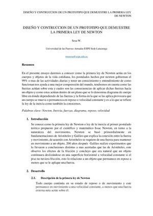 Ensayo Proyecto Final 1 Unidad 2 Prototipo Primera Ley De Newton