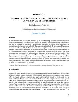 Tituaña Freddy Ensayo Proyecto I Primera Ley De Newton Unidad 2