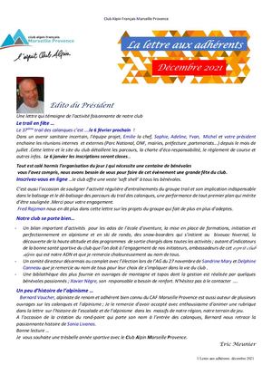 Lettre Adhérents Decembre 2021