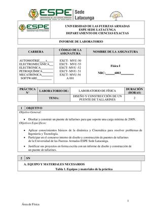 Informe Diseño Y Construccion Un Puente De Tallarines Sailema Chimbo Dayana Nicholle