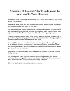 A summary of the ebook “How to trade stocks the smart way” by Vince Stanzione