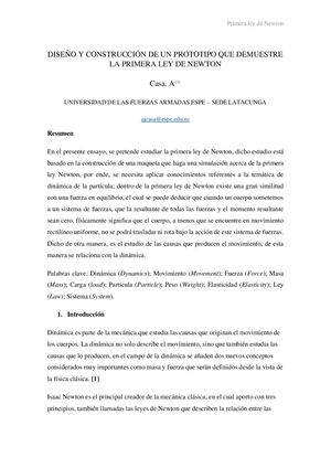Ensayo Prototipo De La Primera Ley De Newton Casa Alex