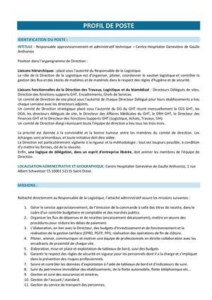Profil De Poste Responsable Approvisionnement Logistique