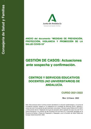 PROTOCOLO EN CENTROS DOCENTES NO UNIVERSITARIOS (13 ENERO 2022) JUNTA DE ANDALUCÍA