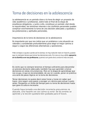 Toma De Decisiones En La Adolescencia