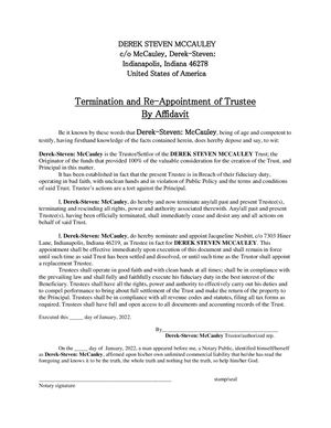 Termination and Appointment of Trustee Coversheet Government