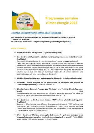 Programme Semaine Climat-Énergie 2022