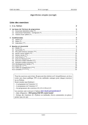 Exercices Algorithme Corriges C, Java, Python En Pdf
