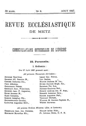 Revue Ecclésiastique de Metz 1927-08