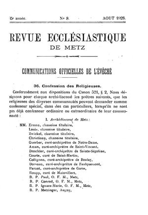 Revue Ecclésiastique de Metz 1928-08