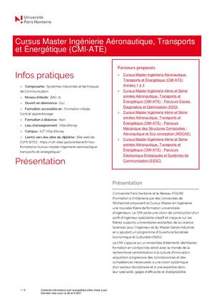 Cursus Master Ingénierie Aéronautique, Transports Et ÉNergétique (Cmi Ate)