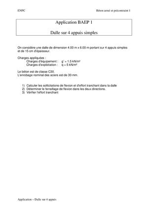 BAEP1 7 Exercice Dalle Sur 4 Appuis