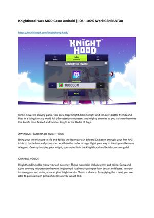 Knighthood Hack Mod Gems Android I Os ! 100% Work Generator