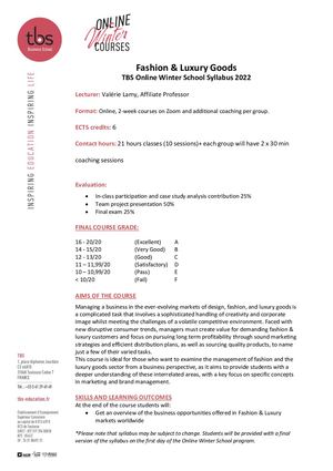 Fashion And Luxury Goods Syllabus