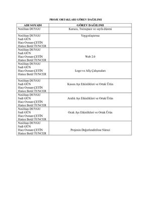 Proje Ortakları Görev Dağılımı