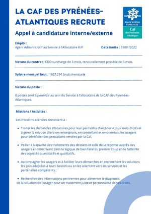 Agent Administratif Au Service à L'allocataire Hf