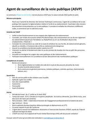 Recrutement - ASVP - 2022 - Juillet Août