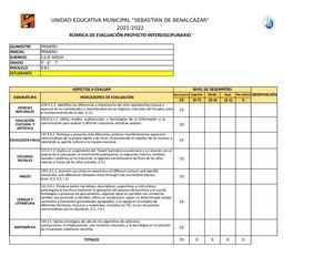 Egb Media 1q 1p Rúbrica Evaluación Proyecto Interdisciplinario