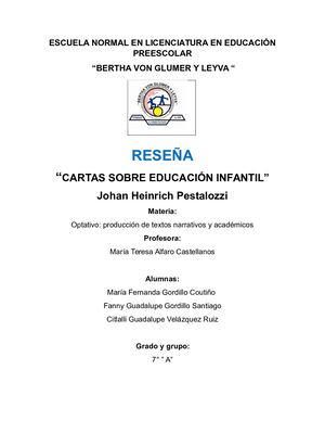Reseña Cartas Sobre Educación Infantil (Equipo)