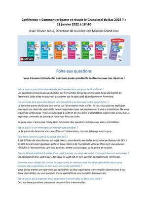 Conférence – Comment préparer et réussir le Grand oral du BAC 2022